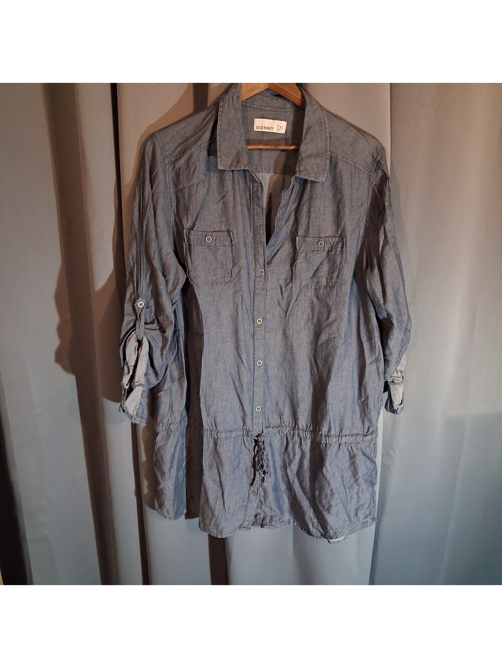 Old Navy XL Blue Chambray Button-Up Tunic Shirt